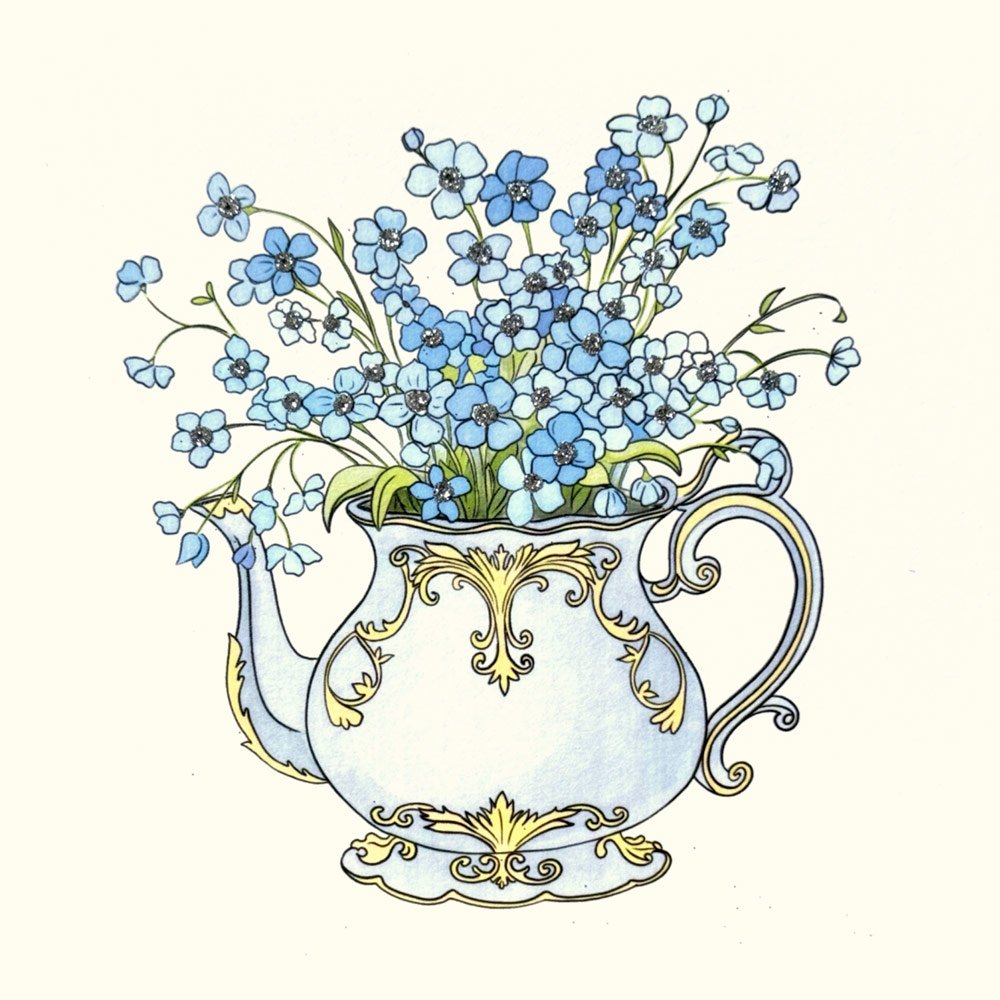 Forget Me Not Tea Pot English Graphics
